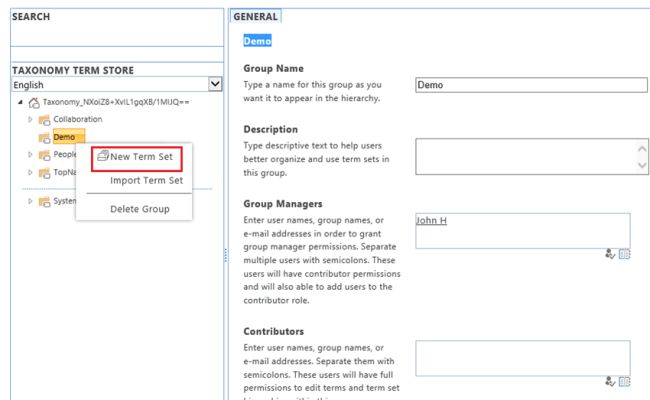 create term set under the group